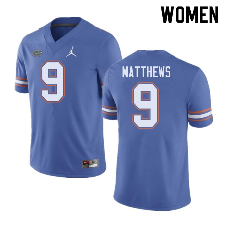 NCAA Florida Gators Luke Matthews Women's #9 Jordan Brand Blue Stitched Authentic College Football Jersey MIX3464KI